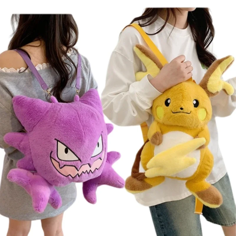 Bolsa de Ombro de Pelúcia Estilo Japonês com Design Raichu Pikachu Eevee Psyduck Gengar, Mochila Transversal para Estudantes, Presente para o Dia a Dia