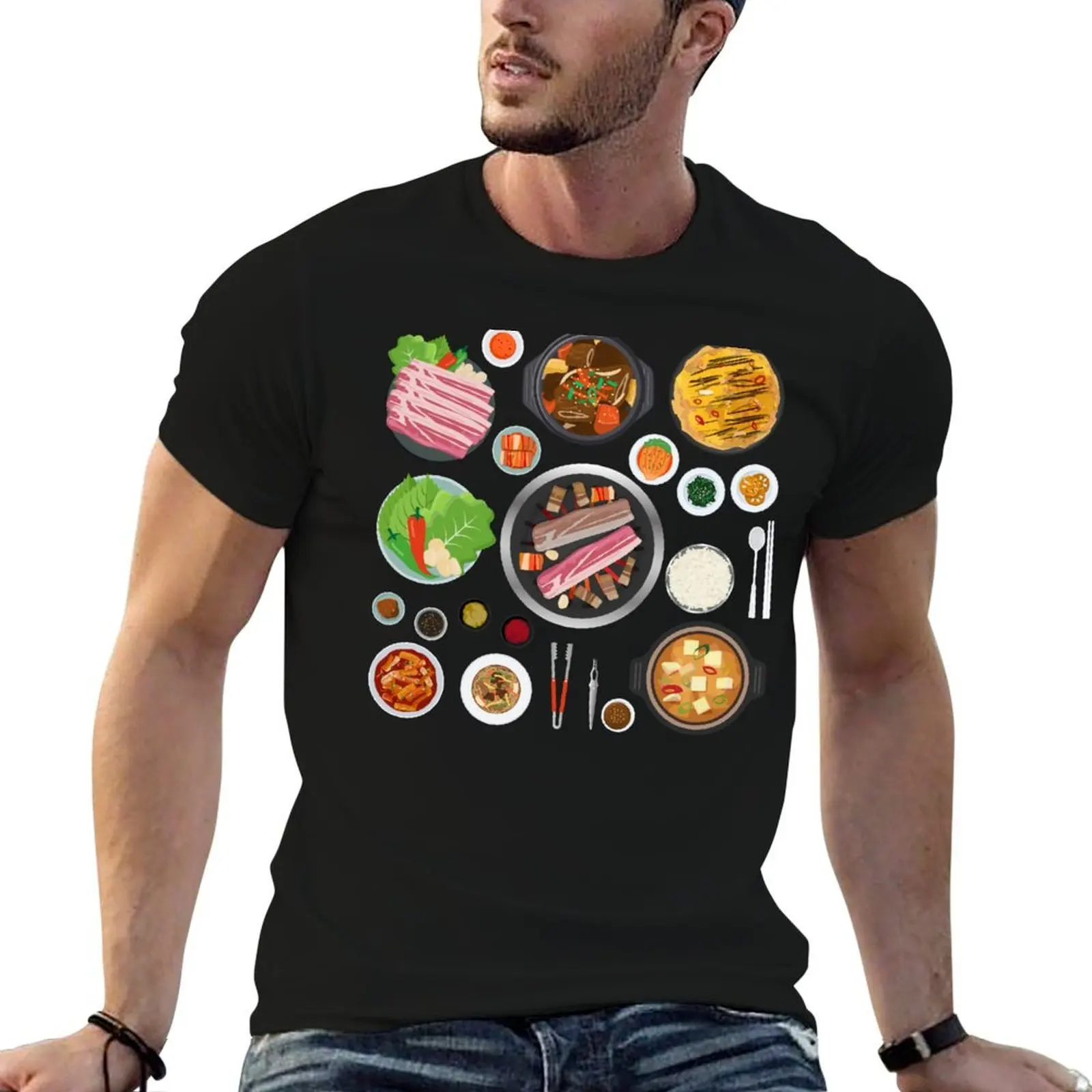 

Korean Meat Bbq Food Set T-Shirt funny t shirts cotton t shirts for man pack cotton T-Shirt