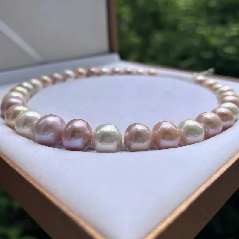 

Natural Nearly Round 17"13-16mm Multi-Color Pearls Necklace, 925 Silver Clasp, Romantic Gift for Wedding/Anniversary