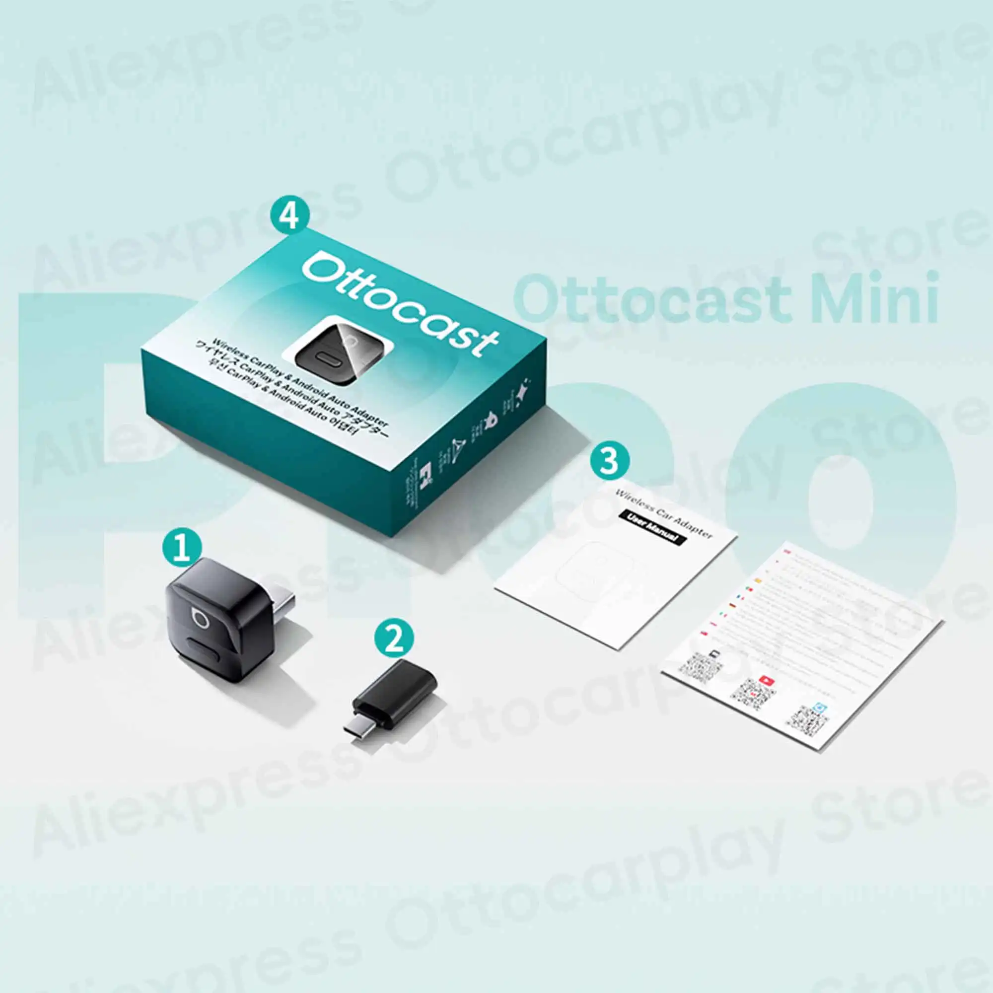 Ottocast 2-in-1 Mini Pico Adapter met Smart Button draadloze CarPlay Android Auto Dongle voor iPhone 14 15 16 17 Samsung telefoons - afbeelding 1