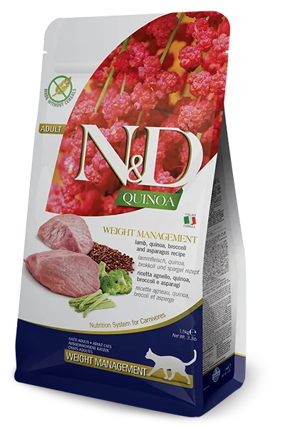 Farmina N&D Quinoa Cat Weight Management Cordero, Brócoli y Espárragos Adulto Kg.1
