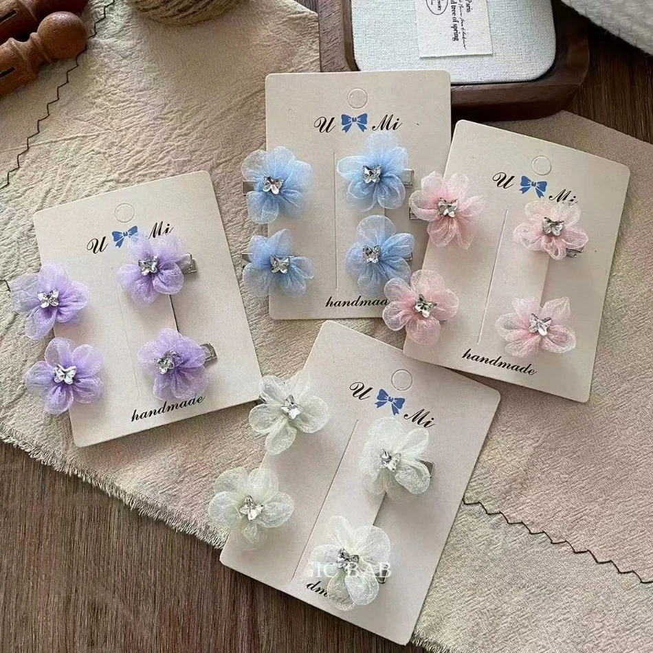 

Детский набор заколок для волос с сеткой и стразами в виде цветов, корейская супер-сказочная повязка для девочек, заколка для фиксации мелких прядей, не повреждает волосы, HP01