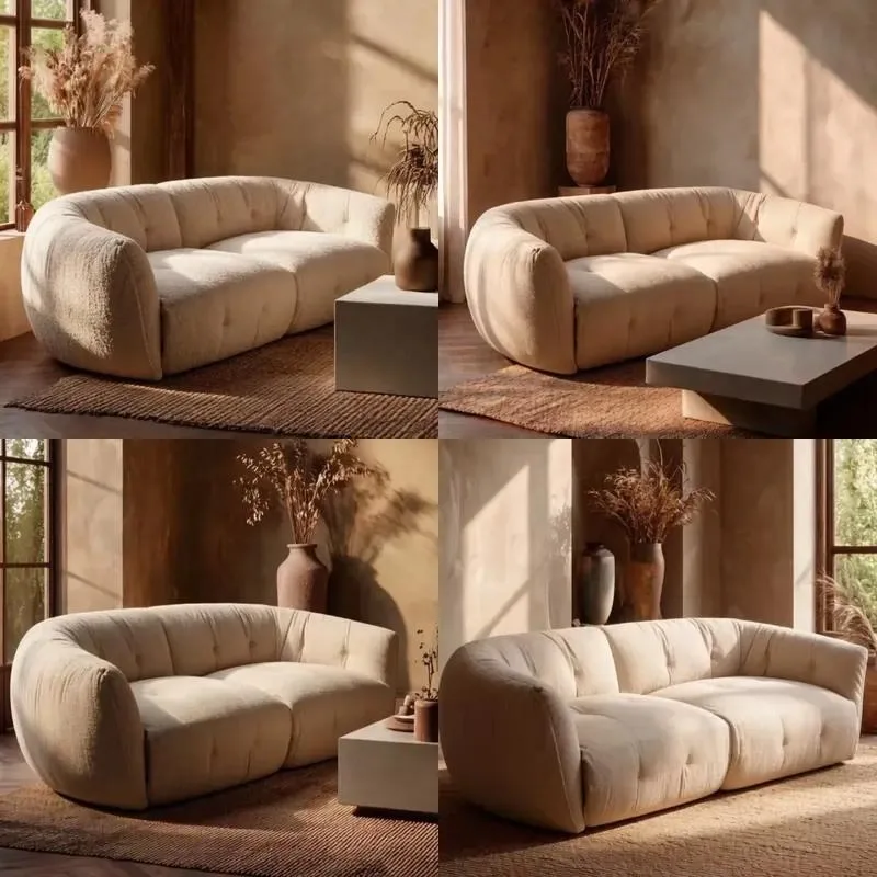 French Cream Retro Style Eco Friendly Designer Fashion Double Sofa Chenille Fabric Sponge Filling Suitable For Small