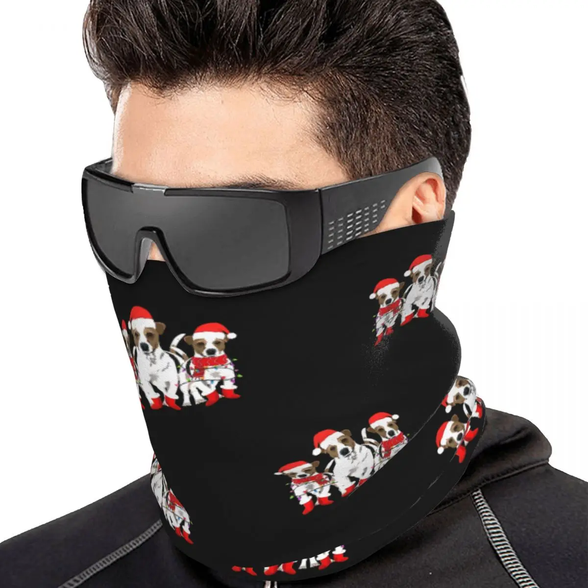 Jack Russell Christmas Santa Dogs Bandana Neck Cover Printed Mask Scarf Warm Balaclava For Men Women Adult Washable