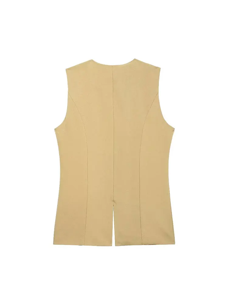 TRAF 2024 Summer Women Waistcoat Suits Sleeveless Irregular Slim Vest Office Female High Waist Shorts 2 Piece Sets Y2K 