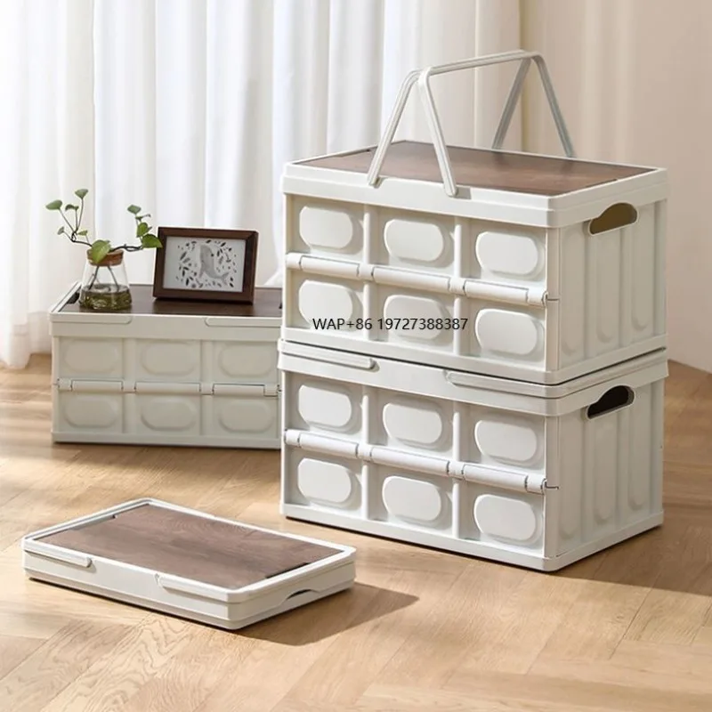 

Оптовые складные большие прочные пластиковые портативные складные коробки для хранения из полипропилена для кемпинга с деревянной крышкой