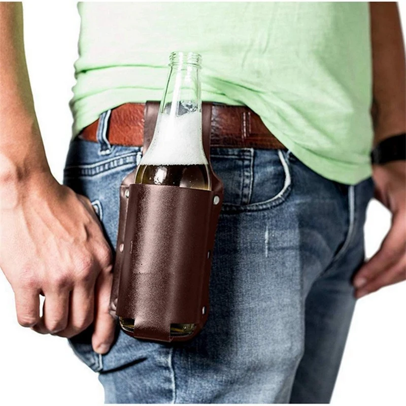 Classic Beer Holster Great Gadget, Perfect Beer Gift For Men Of All Ages, Leather, Holster Black Durable Easy Install