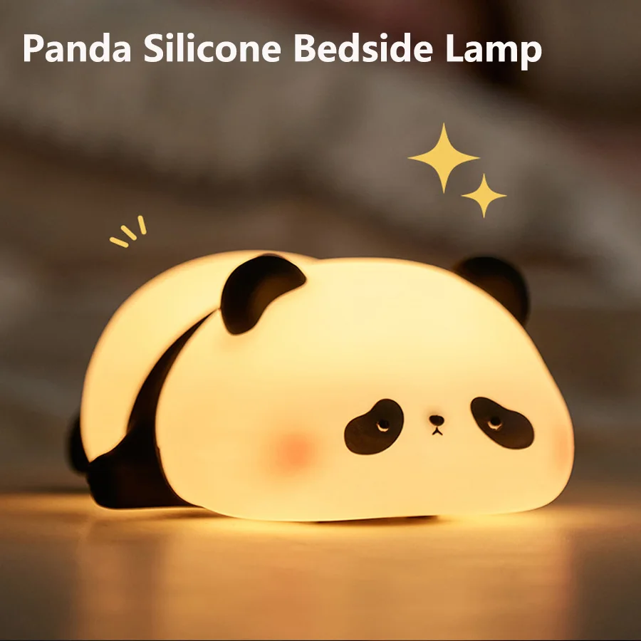 Cute Panda Silicone LED Night Light, USB Recarregável, Timing, Bedside Table Lamp, Decoração do quarto, Crianças, Baby Nightlight, Presente