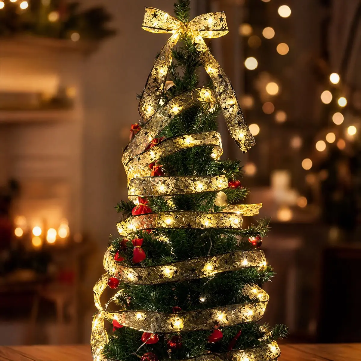 Battery Operated Indoor Halloween String Lights Christmas Ribbon with Lights Christmas Tree Accessories Decoration for New Year