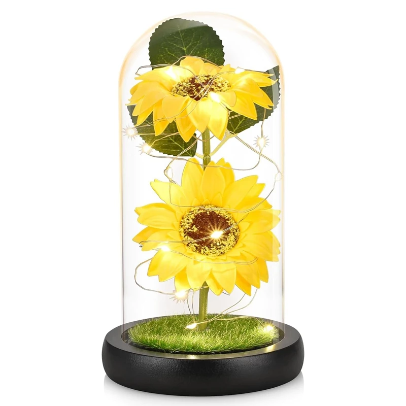 Подсолнухи навсегда для женщин, искусственные Подсолнухи в стеклянном куполе со светодиодной лентой, день рождения, День матери, подарок на день Святого Валентина
