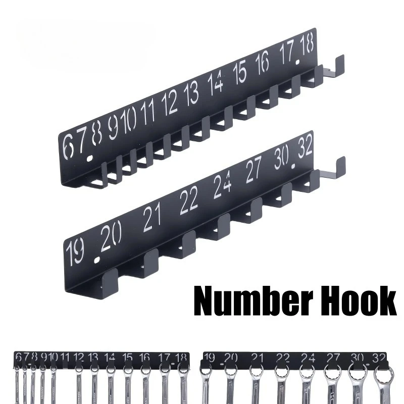 Number hook Screws and Bolts 1PC Black Metal Wrench Arrangement - Stylish Wall Mounted Storage Rack for Wrenches