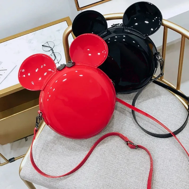 

New Disney cartoon Mickey Mouse Women handbag Minnie Shoulder Fashion Girl PU Round Bag Birthday Gifts
