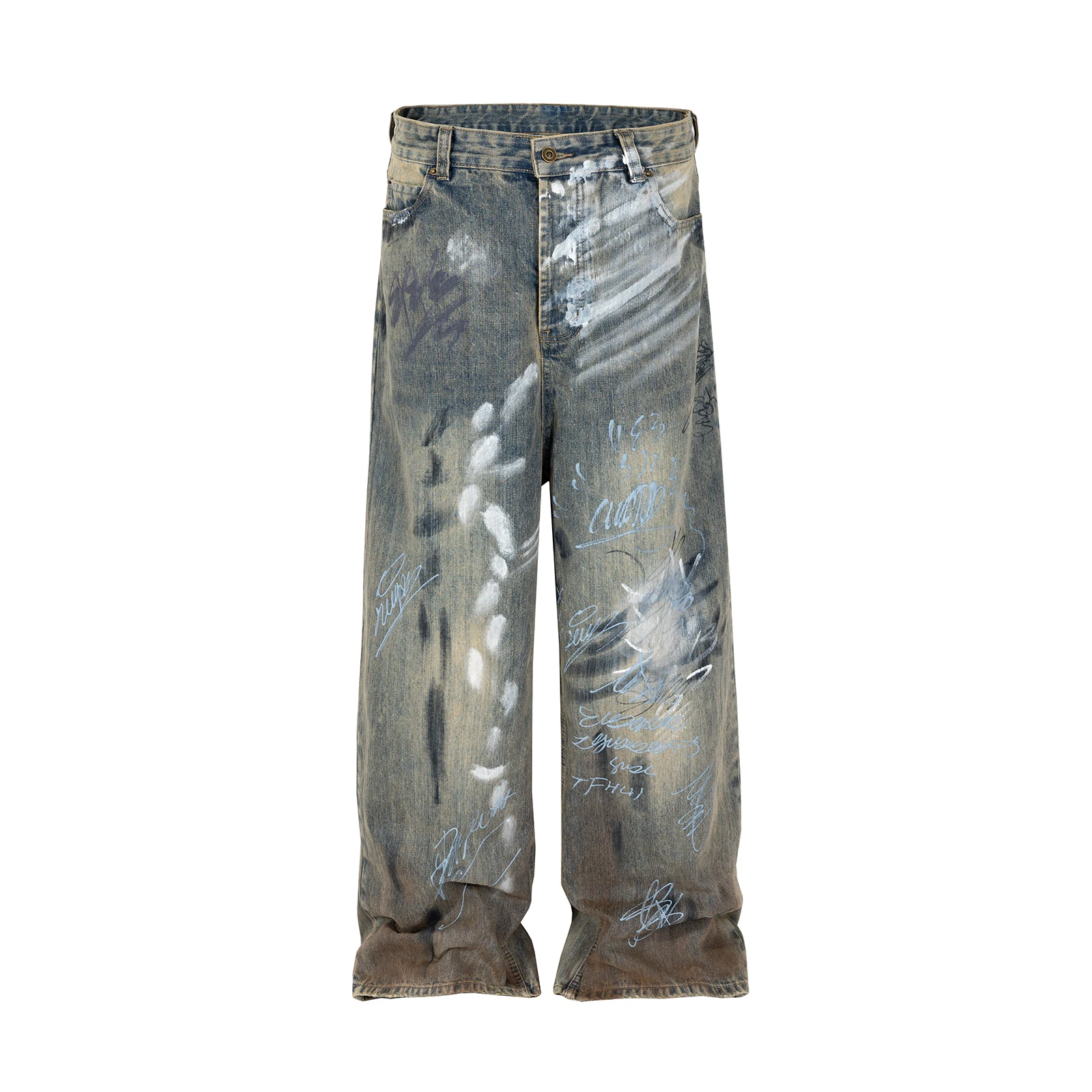 Graffiti Handdrawn Damaged Wash Baggy Jeans for Men and Women Straight Streetwear Y2k Denim Trousers Pantalones Hombre Cargos