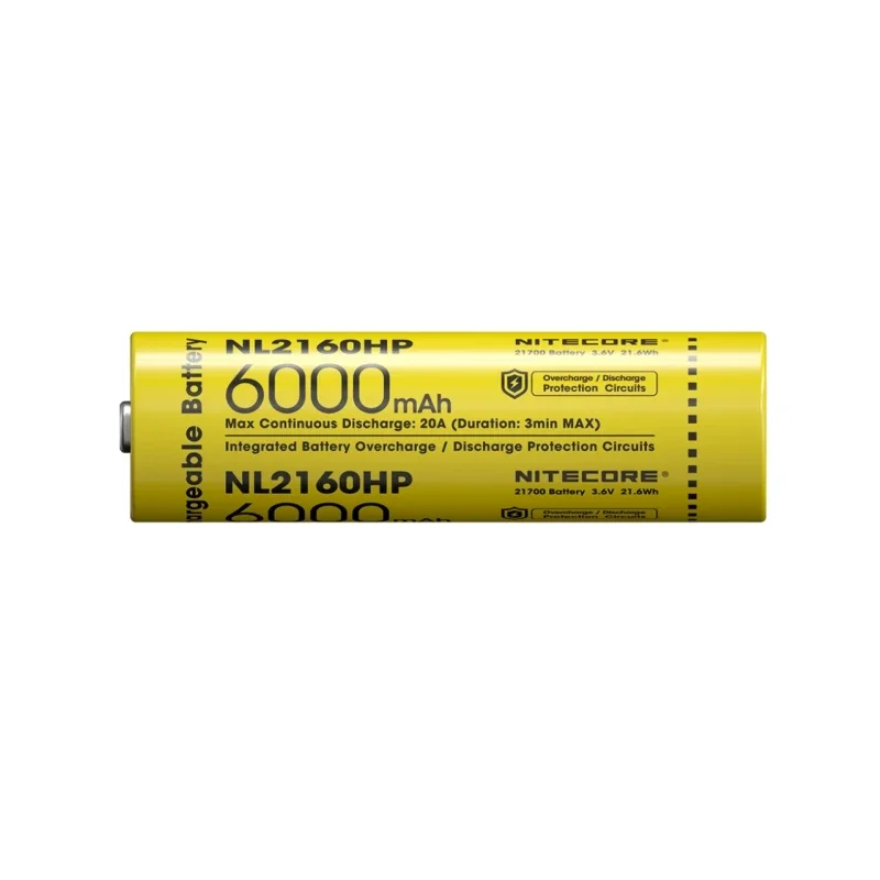 Imagem -04 - Bateria Recarregável Nitecore com Protegido por Nl2160hp 21700 6000mah Alto Desempenho Superior 20a 3.6v 21.6wh 20a