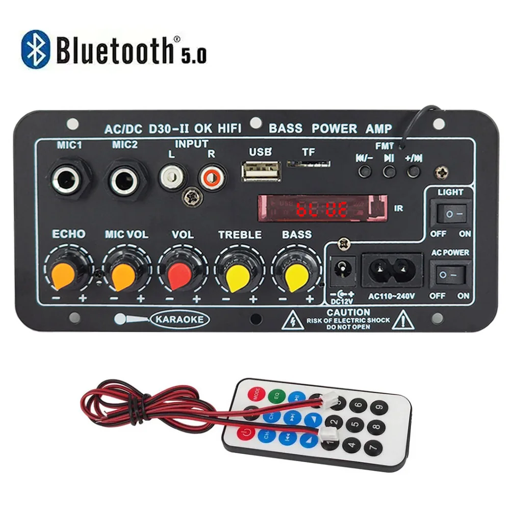 110V 220V 12V digitale Bluetooth-Verstärker platine Subwoofer Doppel mikrofon Karaoke Amp Lautsprecher Heimkino DIY 30W