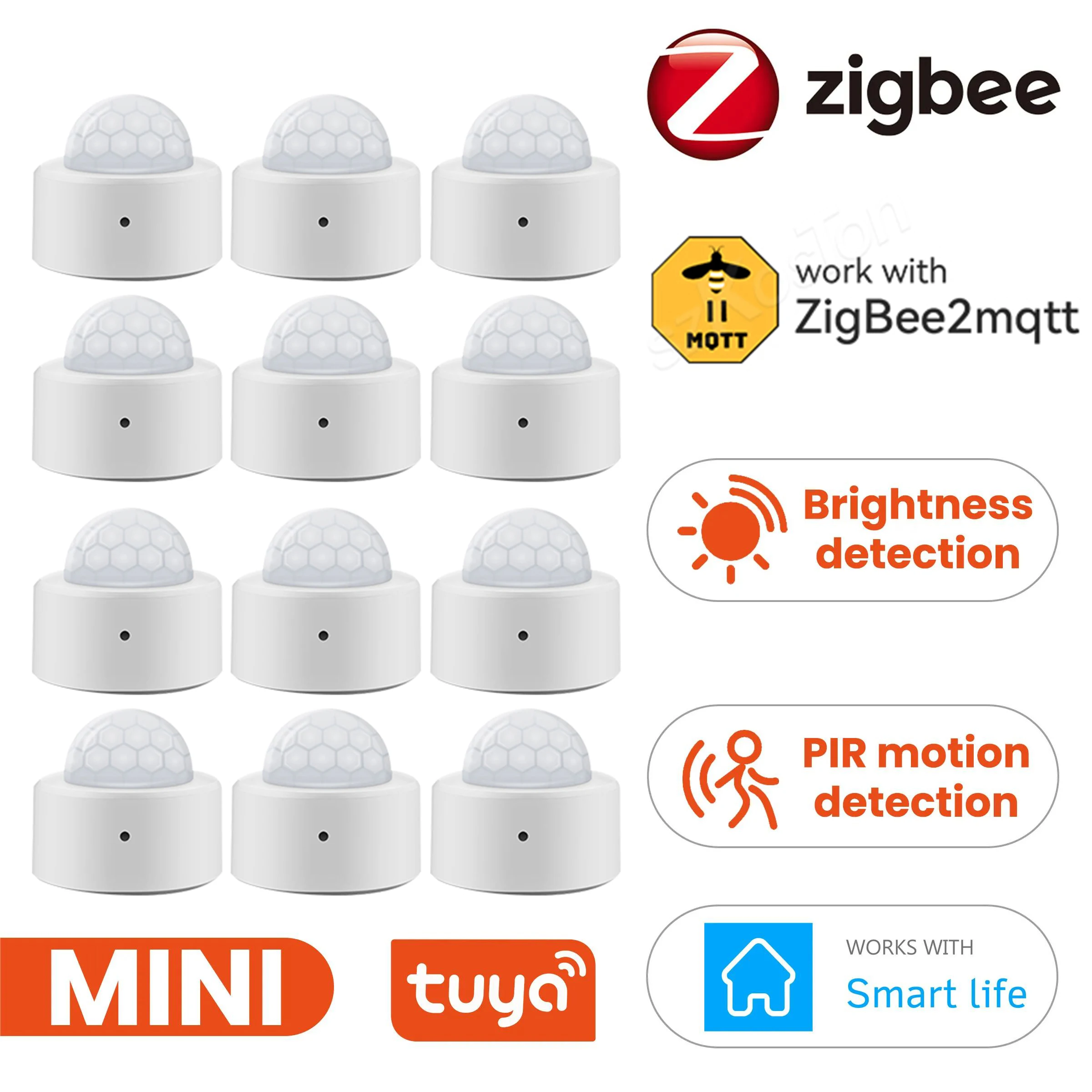 1pcs Tuya Zigbee PIR Motion Sensor Human Body Motion Detector with Brightness Luminance Sensor Smart Home Security For Alexa