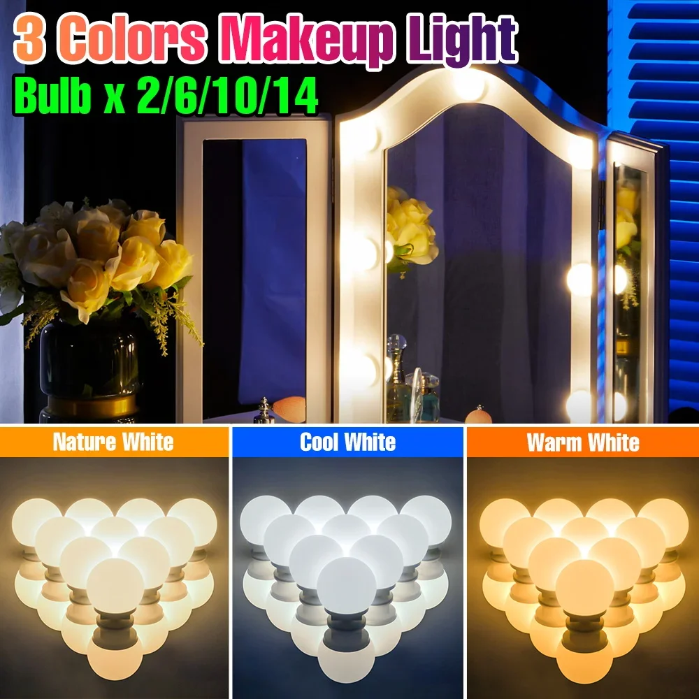 USB DC5V مرآة لوضع مساحيق التجميل مصباح ليد لمبة الحمام منضدة الزينة مصباح 3 ألوان عكس الضوء لغرفة النوم مرآة الديكور ملء الإضاءة