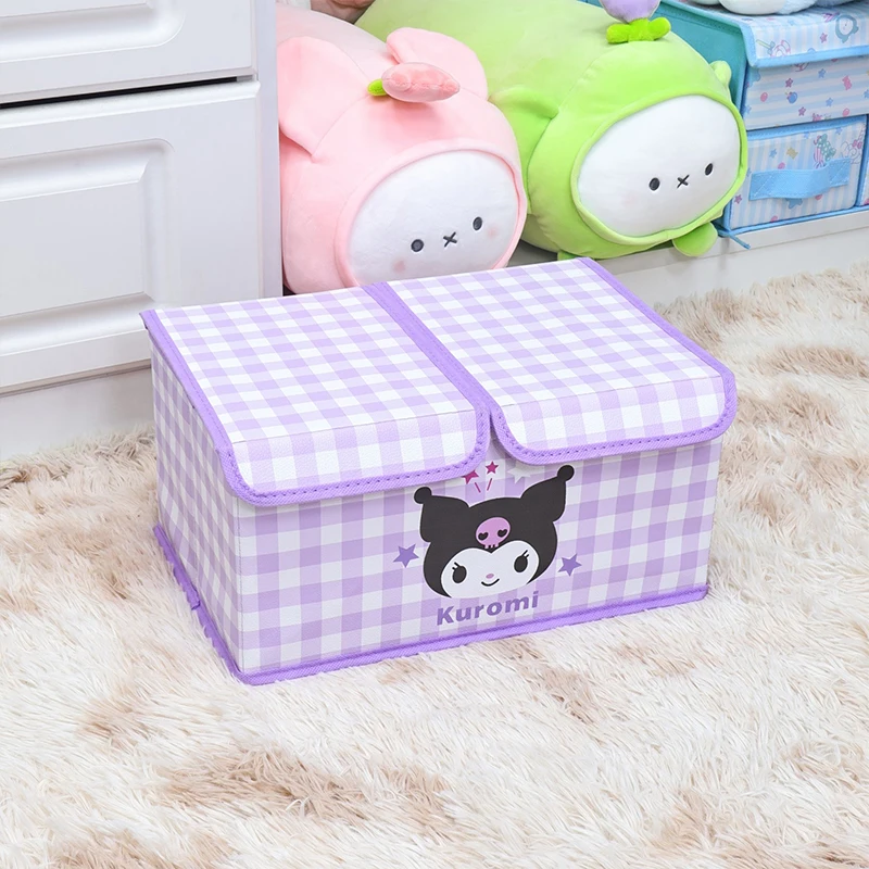 

Cute Kuromi Storage Box with Double Lid Kawaii Sanrio Anime My Melody Pompompurin Dormitory Organizer Box Foldable Gift for Kid