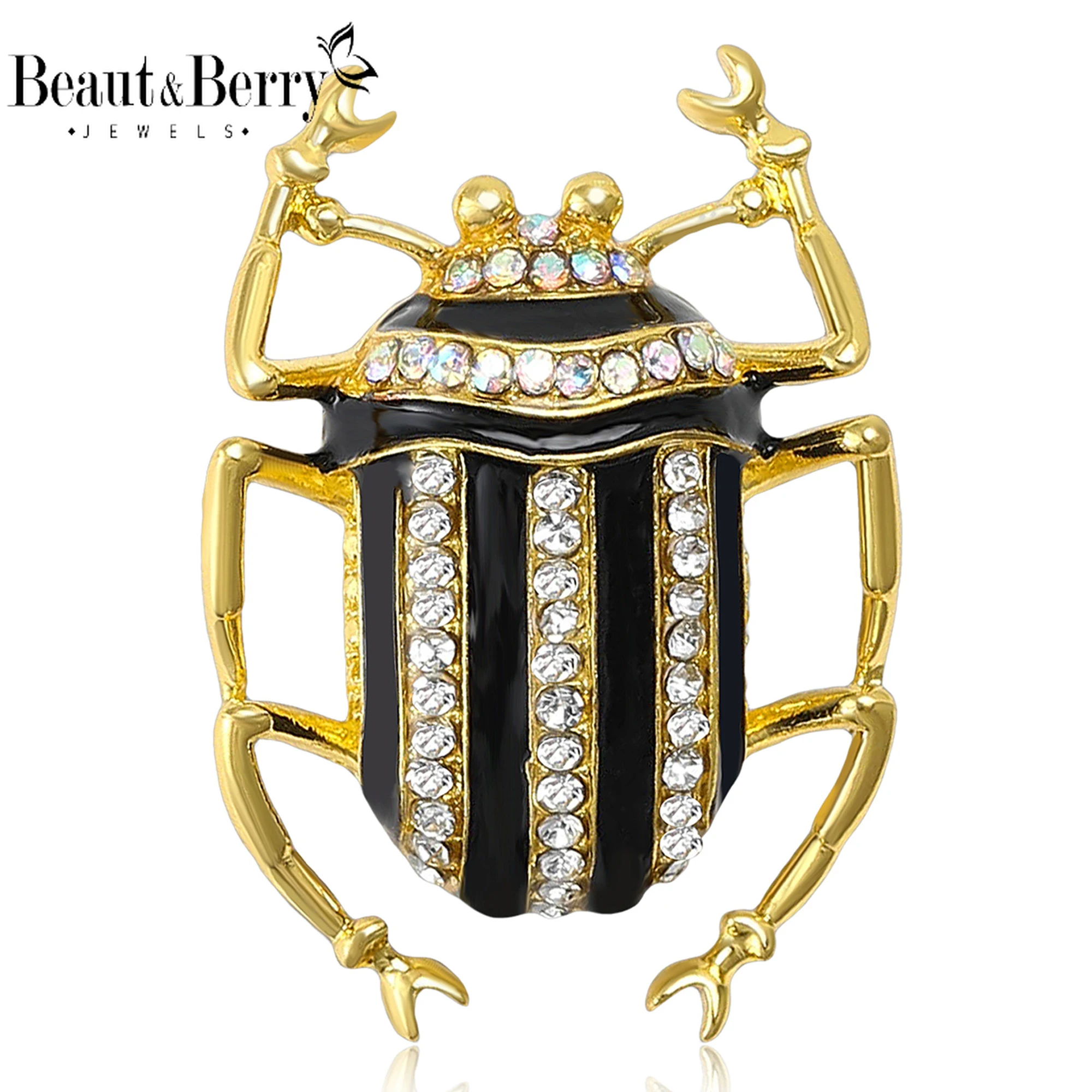Beaut&Berry Classic Rhinestone Bug Brooches for Women Enamel Insect Pins Casual Party Accessories New Gifts Friends Decoration