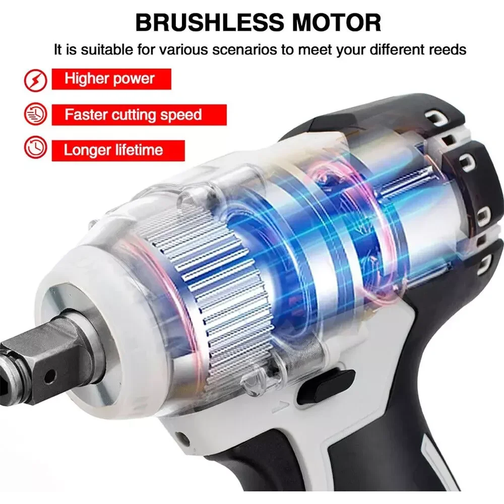 1/2 Cordless Impact Wrench 21V High-Torque Power Gun Driver DIY Electric Power Tool Battery Source