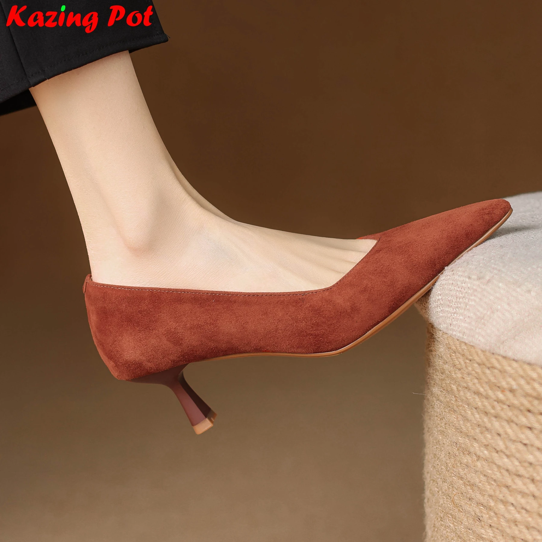 

Krazing Pot Fashion Kid Suede Pointed Toe Autumn Shoes High Heels Dating Sweet Brand Luxury Elegant Sweet Wedding Women Pumps