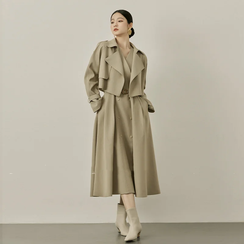 Trench Coat Women's Two-piece Long Section Autumn and Winter New Light Mature Quiet Luxury Wind Vest Dress Short Jacket