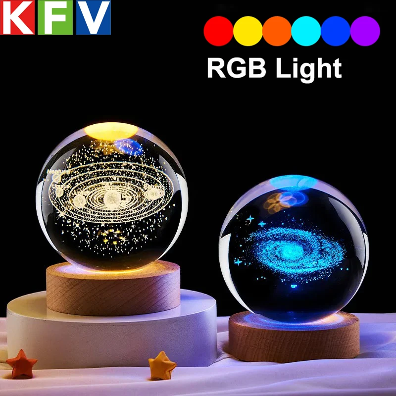 6cm RGB Night Light Milky Way Galaxy Solar System Crystal Ball Children Night Lamp Bedroom Ambient LED Light Creative Gift Decor