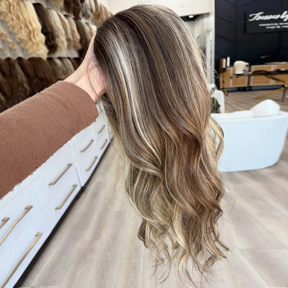 

13x4 Synthetic Lace Front Wigs Money Piece Blonde Highlights Hair Natural Looking Body Wave High Heat Fiber Wig for Girls