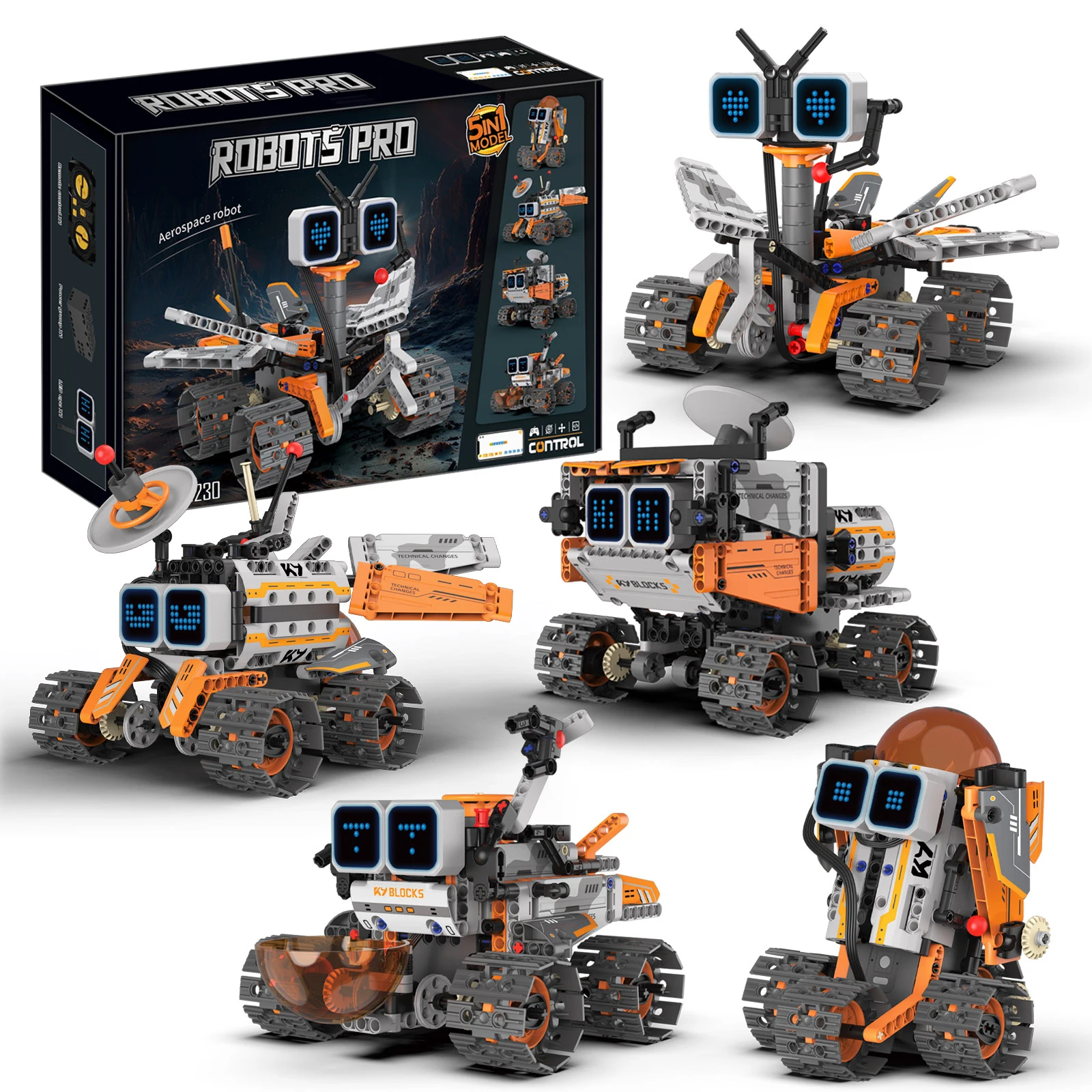 5-in-1 robot building blocks assembly, 2.4Ghz remote control rover model assembly, DIY building toy, children's birthday gift