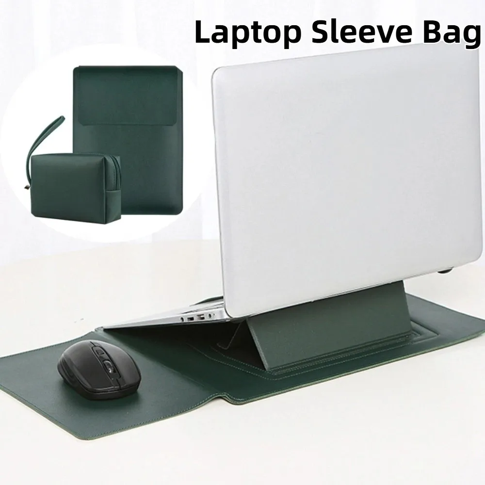 With Small Bag Laptop Sleeve Bag Bracket Design PU Leather Laptop Sleeve Case Stain-resistant Waterproof
