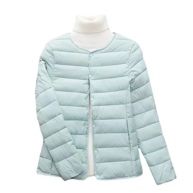 Women's short down jacket collarless long-sleeved light round neck base to wear warm slim underwear home clip cotton