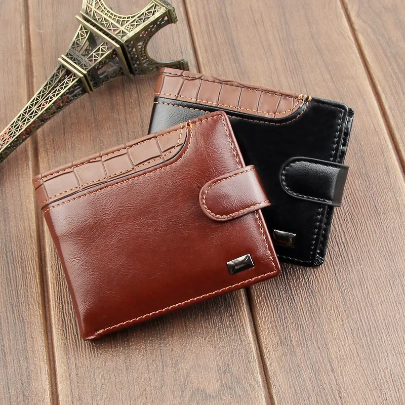 Business PU Leather Wallet,Men's Retro Wallet,Buckle Inner Zipper Solid Color Fashionable Leather Wallet Bag Elegant Noble Gift