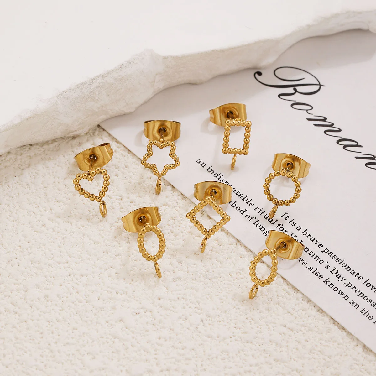 Image of 10 Stück/Set Edelstahl Gold Perlenbesetzte Geometrische Ohrringe für DIY Handgemachte Ohrringe Schmuckherstellung Zubehör