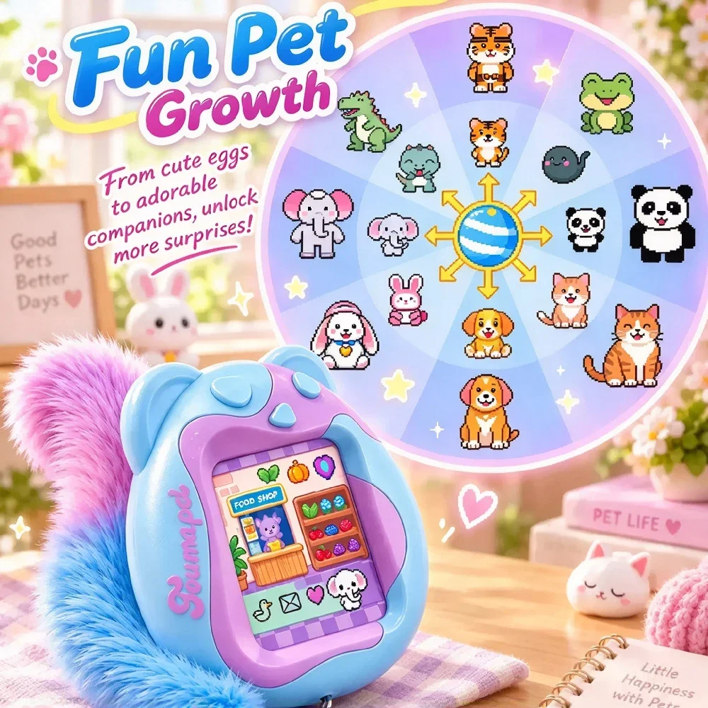 1 Pack Virtual Electronic Pet Toy, Handheld Raising Game Machine with 8 Pets & 5 Game Modes, Color Screen
