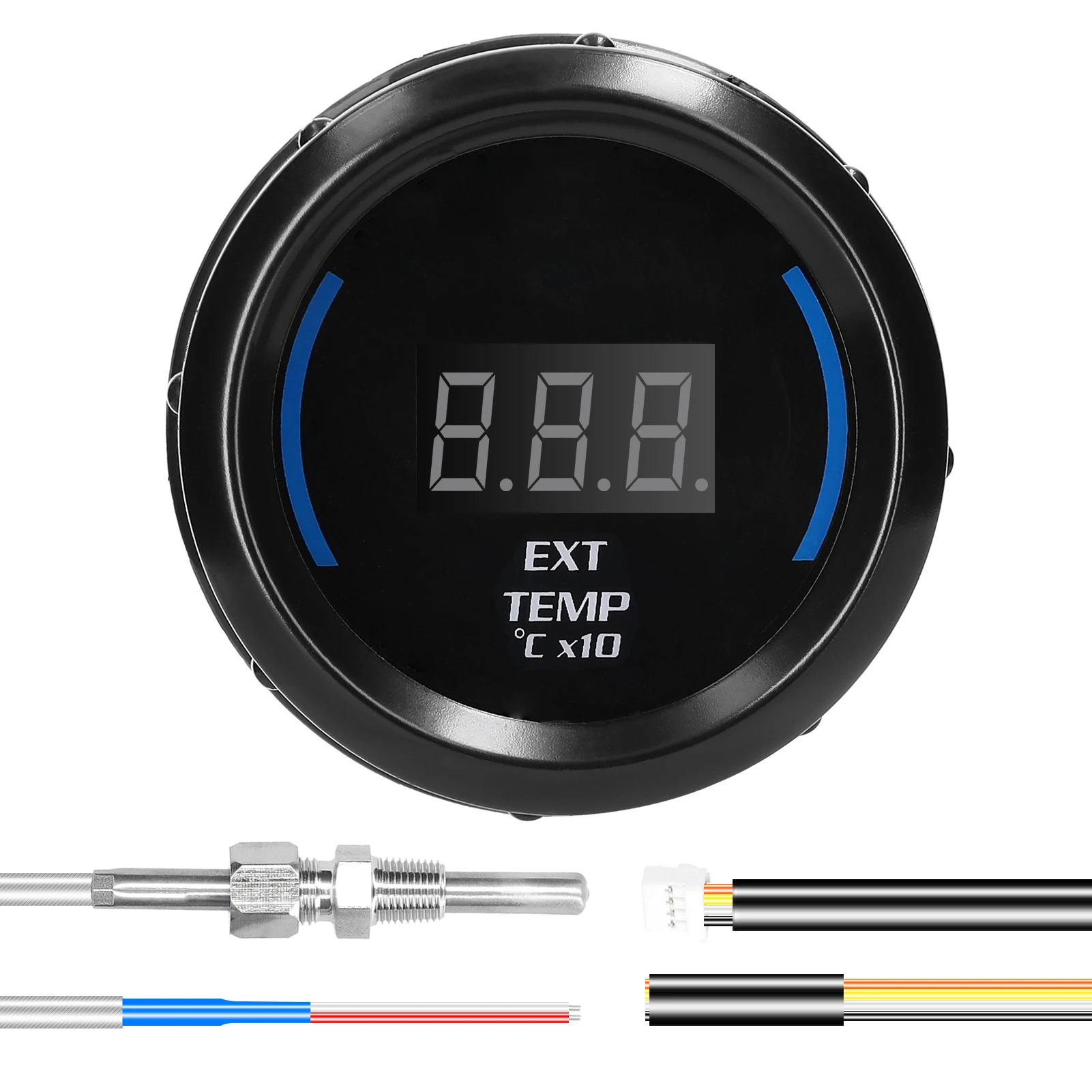 52mm Exhaust Gases Temperature Gauge Digital Car Ext Temp Meter LED Display EGT (40-120)℃x10 with Sensor Alarm Function for Car