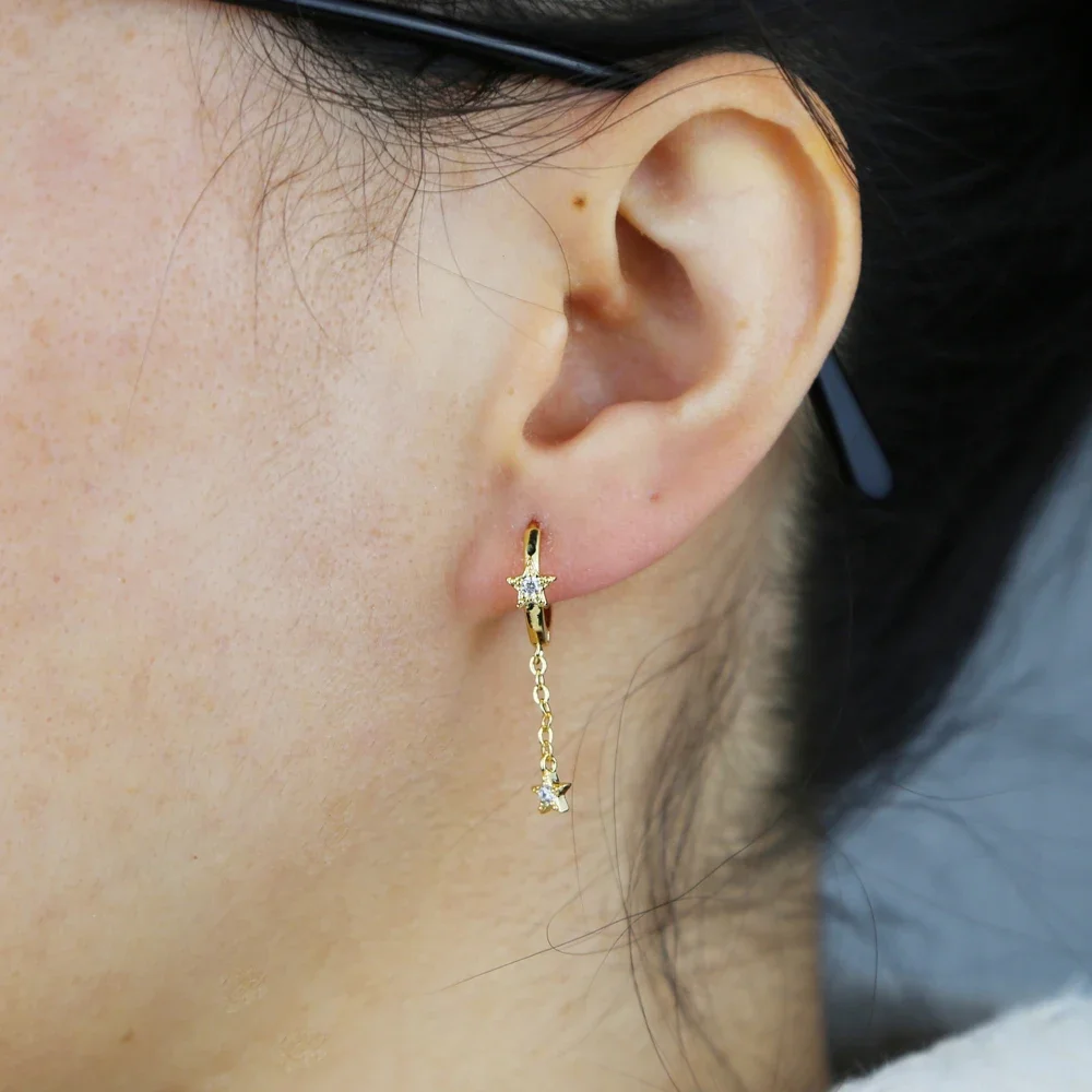 أقراط Micro Pave Bling Cz ذات نجمة خماسية متألقة للنساء، هدية عيد الحب عالية الجودة #6