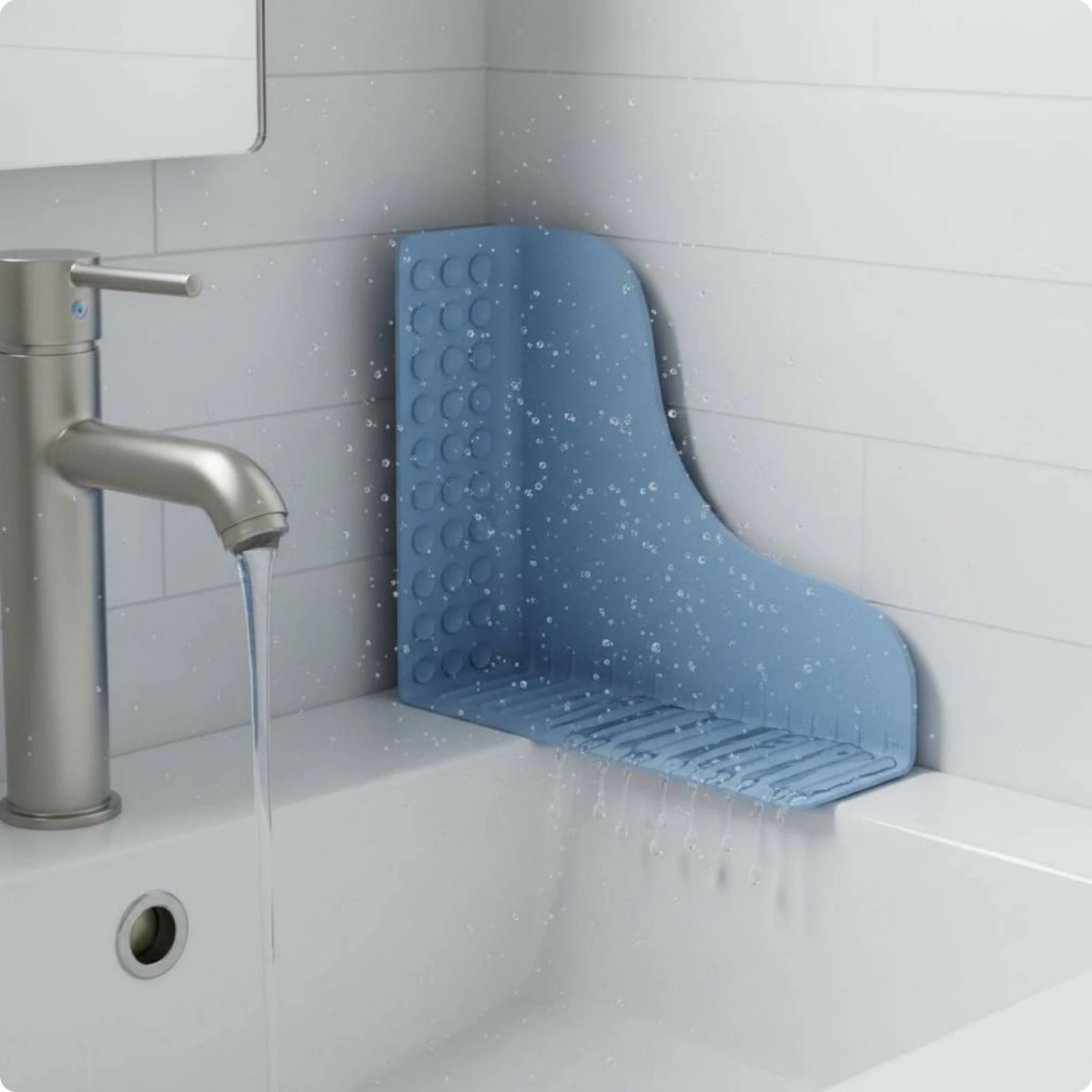 Water Splash Guard Mat BPA Free Heat Resistant Countertop Drain Tray Organizer for Bathroom Sink Area