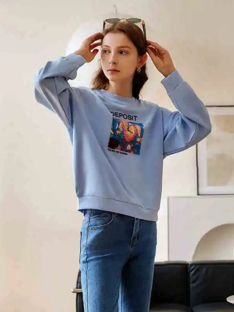 

OLrain Vintage Oversized Sweatshirts For Women 2025 Autumn Long Sleeve Printing O Neck Knitted Fashion Pullovers Top O21QR53331