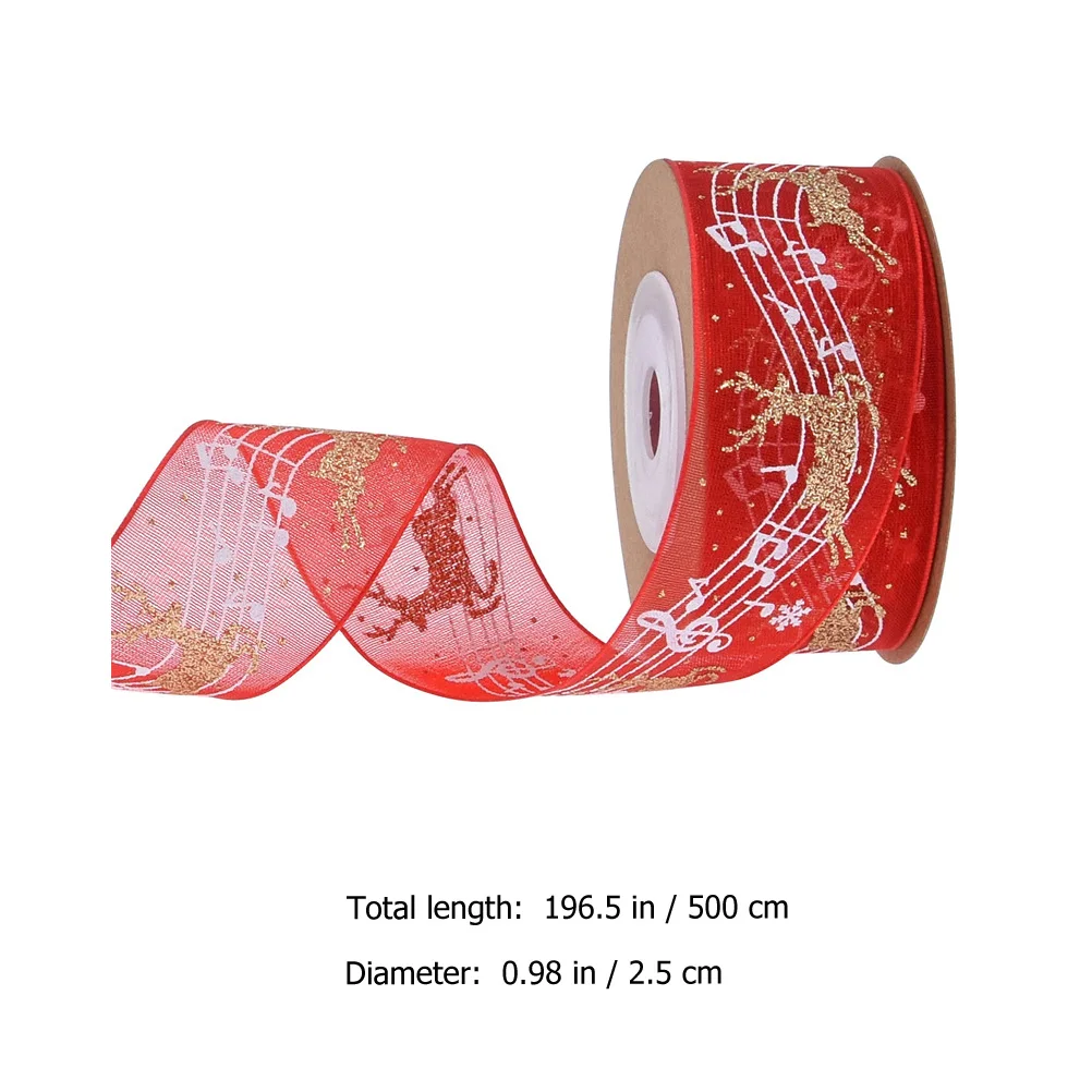 

3pcs Christmas Ribbons Note Elk Pattern Decorative Ribbon For Gift Wrapping Bouquet Packaging Diy Crafts Xmas Decorations Party