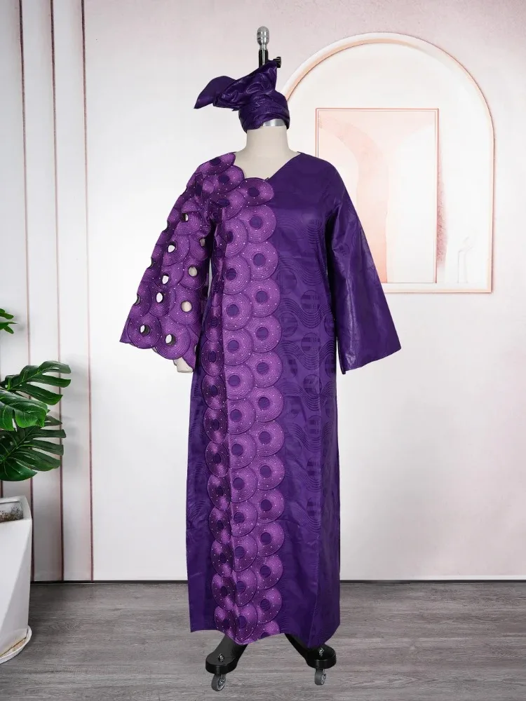 

Abaya African Clothes for Women 2026 New Dashiki Ankara Embroidery Bazin Riche Design Wedding Party Dresses with Headscarf