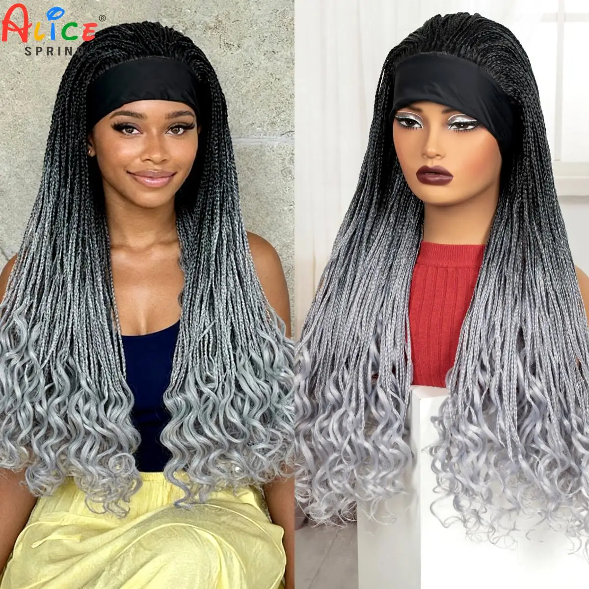 

28-дюймовые полностью машинные серые плетеные парики с повязкой на голову, синтетические цветные коробки, плетение волос, парики с волнистыми концами для чернокожих женщин