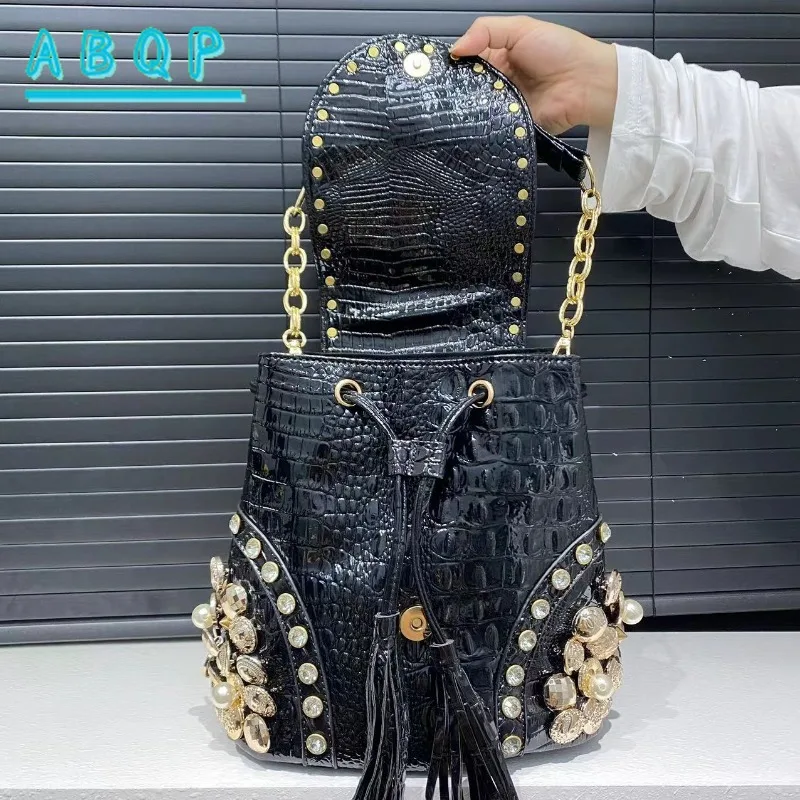 Women's New Backpack Elegant Diamond-encrusted Backpacks Multi-functional Beaded Trendy Crossbody Bucket Bag Large Capacity