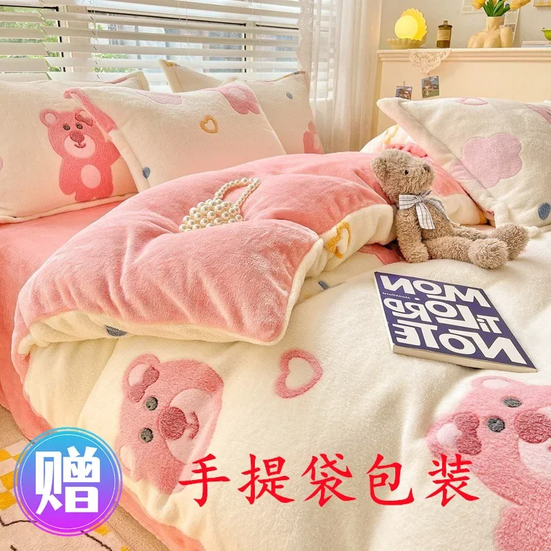 Four-piece set of milk velvet bed double-sided velvet 3A type of snow velvet three-piece dormitory farée velvet