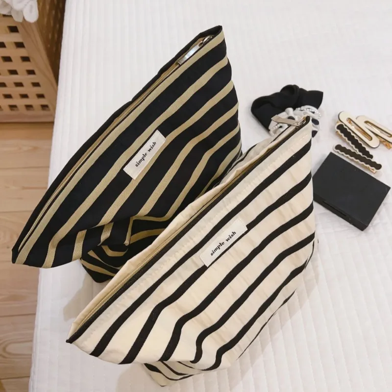 Makeup Bag Women Cosmetic Case Striped Female Necessary Storage Make Up Cases Toiletry Organizer Travel Phone Purse Clutch Bag