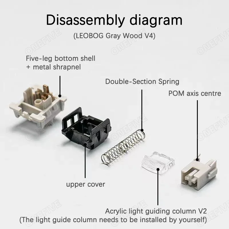 LEOBOG Gray Wood V4 Linear Switches 5Pin for DIY Mechanical Keyboard
