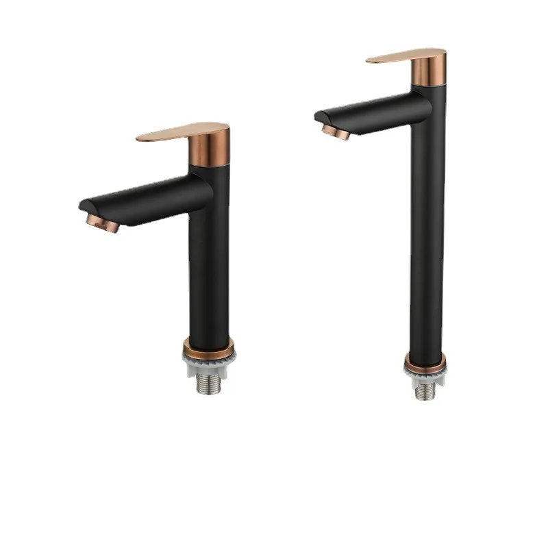 Black Rose Gold 304 Stainless Steel Basin Faucet G1/2 Single Cold Water Tap Bathroom Countertop Washbasin Sink Tap Deck Mounted