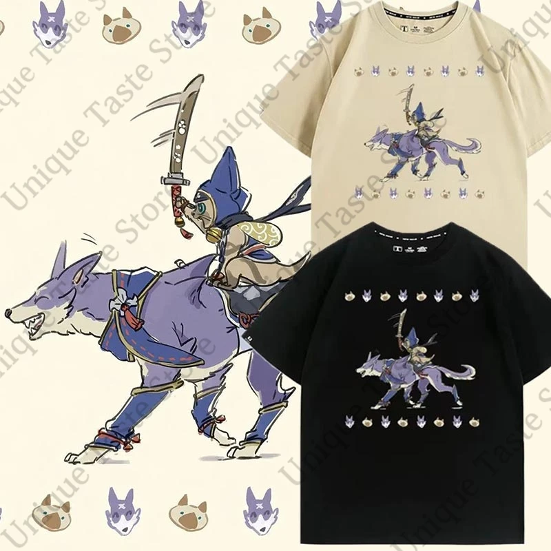 ‌Monster Hunter T Shirt Felyne Palamute Cartoon Cute Print T-shirt Men Women High Quality Cotton Summer Short Sleeve Tee Tops
