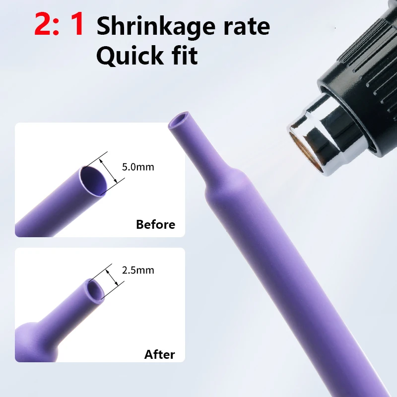 1M 2:1 Purple Heat Shrink Tube Diameter 1/1.5/2/2.5/3/3.5/4/5/6/8/9/10/12/14/16/18/20/25/30/40/50mm With Double Wall Glue Tube