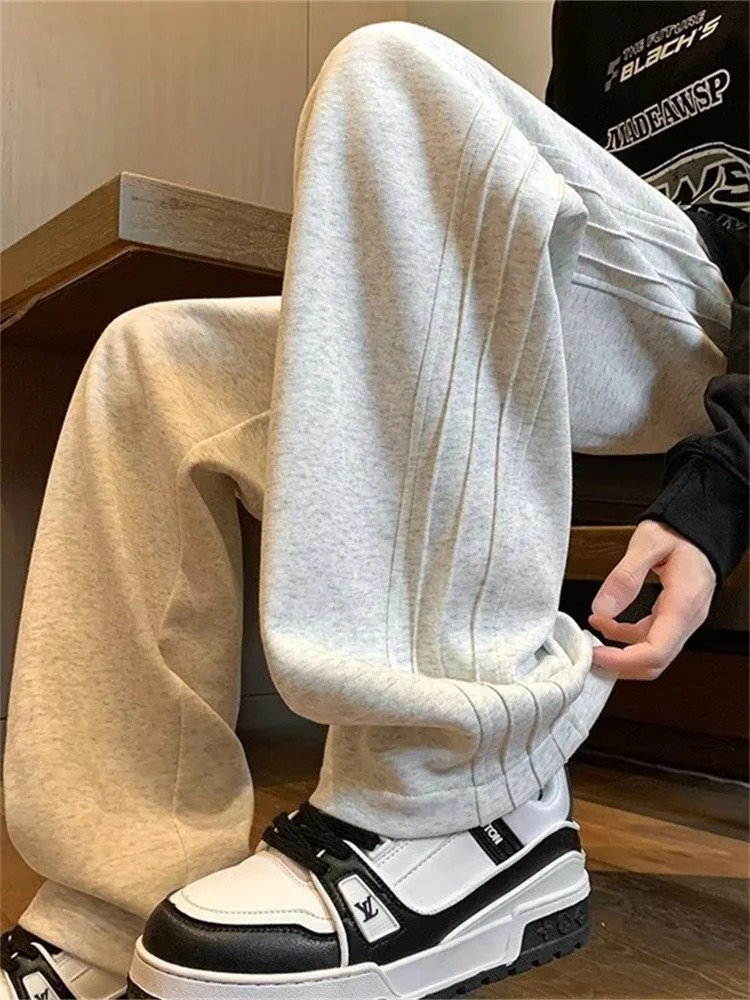 

American Sle Loose Spor Sweatpants for Men Youthful Versatile Straight Leg Wide Leg Large Size Casual Long Trousers