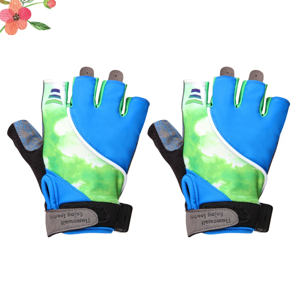 

1 Pair LED Biking Gloves Shockproof Breathable Sports Gloves Outdoor Riding Half Finger Gloves for Men Male - Blue + Green (L
